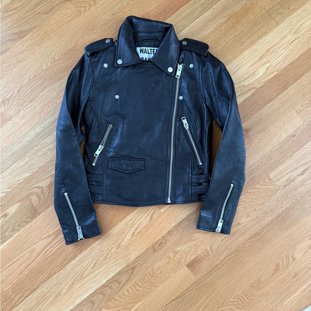 NWOT Walter Baker Cropped Black Leather Moto Style Jacket XS